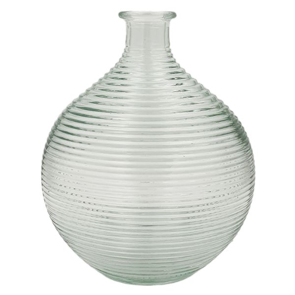 Ribbed Round Clear Glass Vase - 16cm x 16cm x 20cm