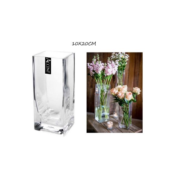Glass Square Vase - 10cm x 10cm x 20cm
