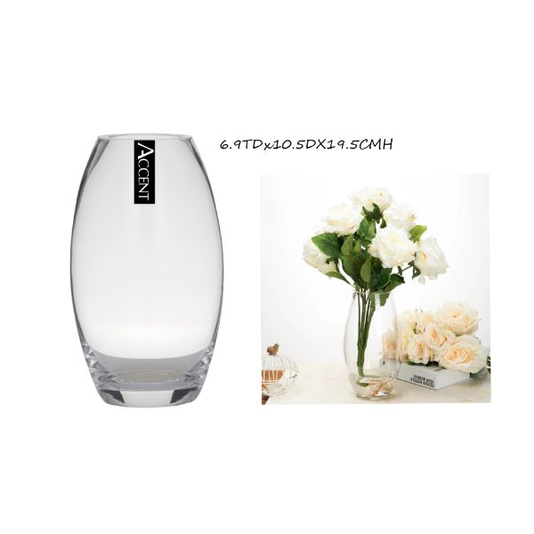 Round Belly Glass Vase - 6.9cm x 10.5cm x 19.5cm