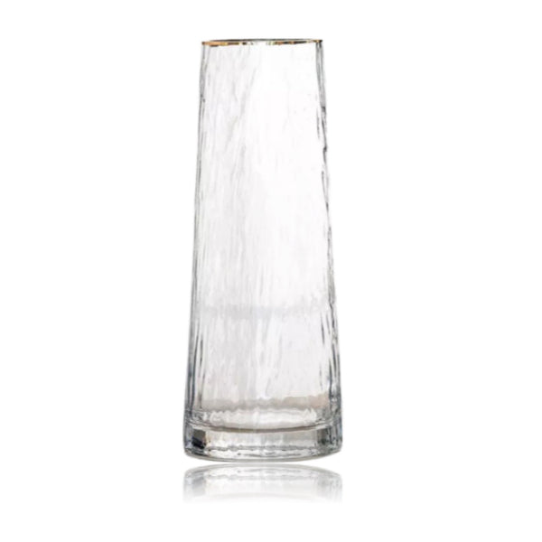 Cone Shaped Glass Vase Patterned With Gold Rim - 8cm x 10cm x 27cm