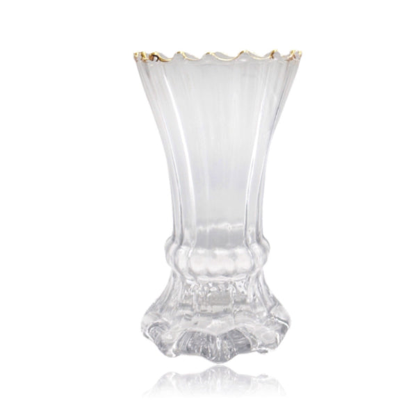 Clear Decorative Vase With Gold Rim - 14.5cm x 28cm