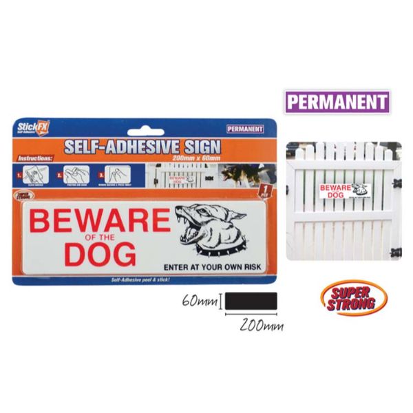 1 Pack Beaware Of The Dog Self Adhesive Sign - 6cm x 20cm