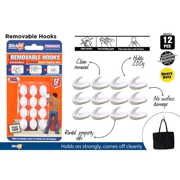 12 Pack Self Adhesive Mini Hooks - 200g