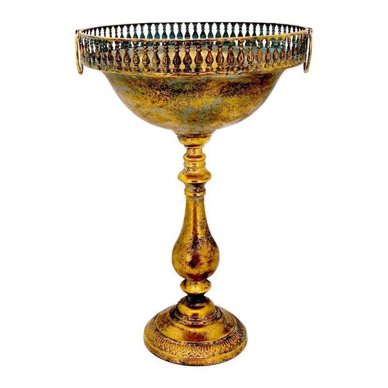 Antique Brass Metal Urn - 38.5cm x 36cm x 57.5cm - The Base Warehouse