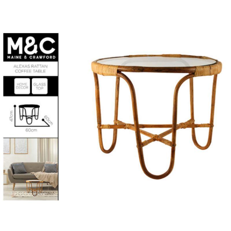 Alexas Rattan Coffe Table with Glass Top - 60cm x 60cm x 47cm