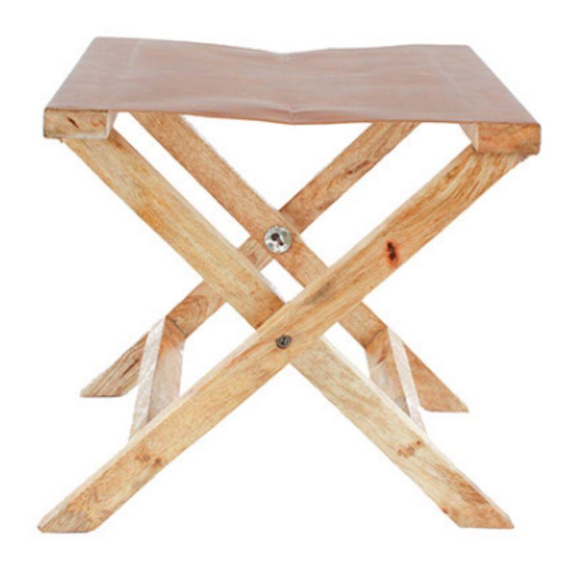 Xavi Mango Wood & PU Leather Foot Stool - 36cm x 42cm x 38cm