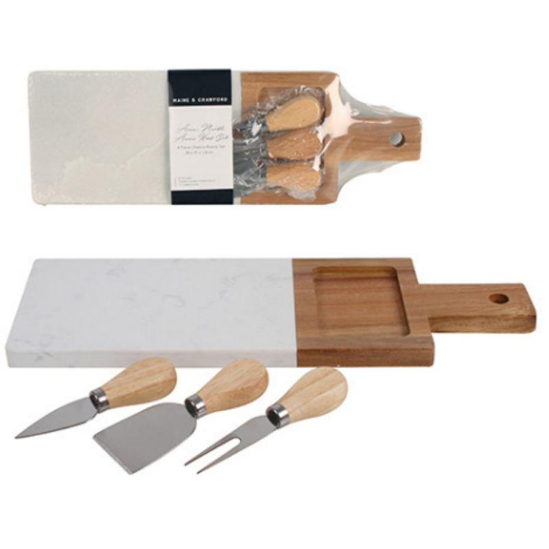 Amee 4 Piece Marble Acacia Wood Cheese Board - 38cm x 13cm x 3cm