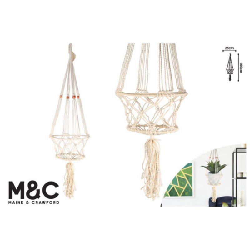 Opal Macrame Plant Hanger Cotton with Glass Vase - 25cm x 100cm