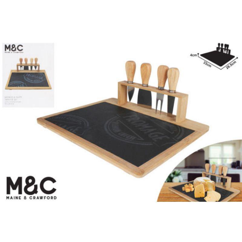 Lovina Bamboo Slate Cheesetra and Knife Set - 33cm x 27cm