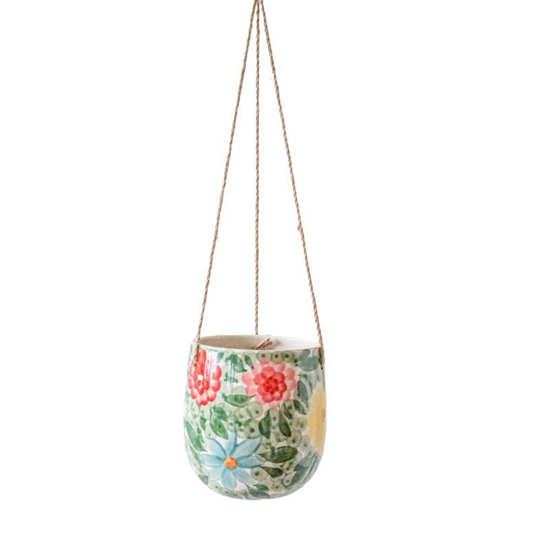 Multi Floral Gardenia Tall Hanging Pot Planter - 16cm x 16cm x 16cm