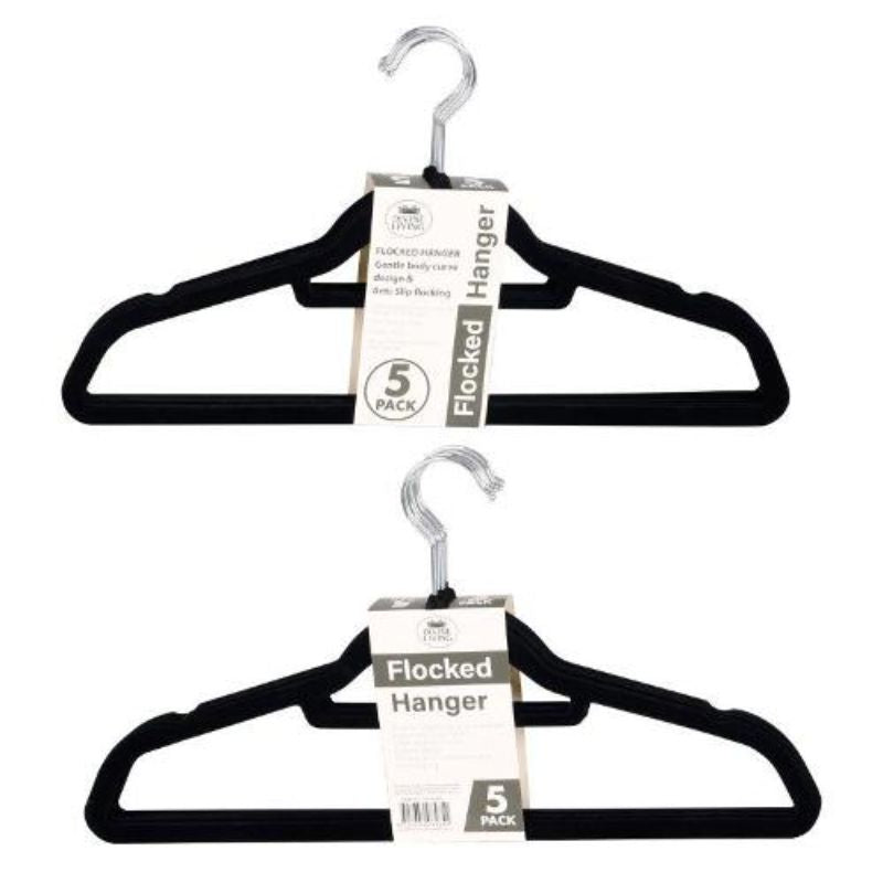 5 Pack Black Flocked Hanger
