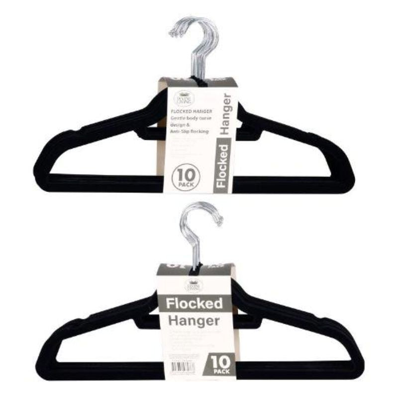 10 Pack Black Flocked Hanger