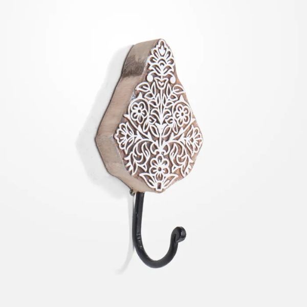 Paisley Carved Wood Block Hook - 5cm x 5cm x 2cm