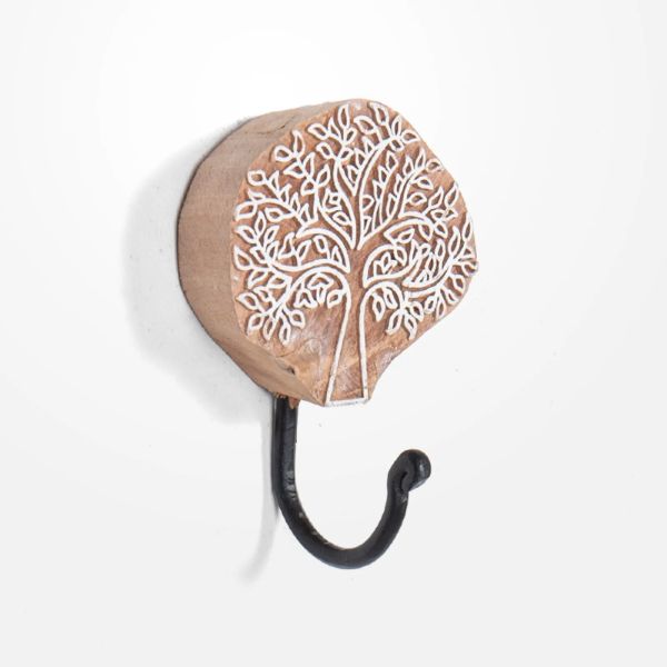 Tree Of Life Carved Wood Block Hook - 5cm x 5cm x 2cm