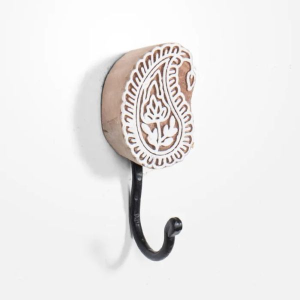 Paisley Carved Wood Block Hook - 5cm x 5cm x 2cm
