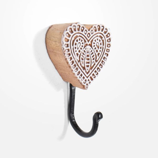 Heart Carved Wood Block Hook - 5cm x 5cm x 2cm