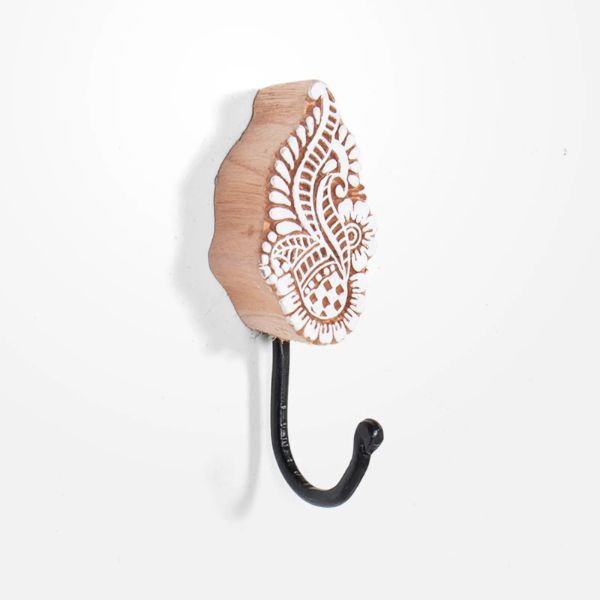 Paisley Carved Wood Block Hook - 5cm x 5cm x 2cm