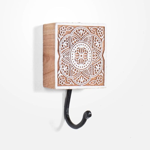 Square Carved Wood Block Hook - 5cm x 5cm x 2cm