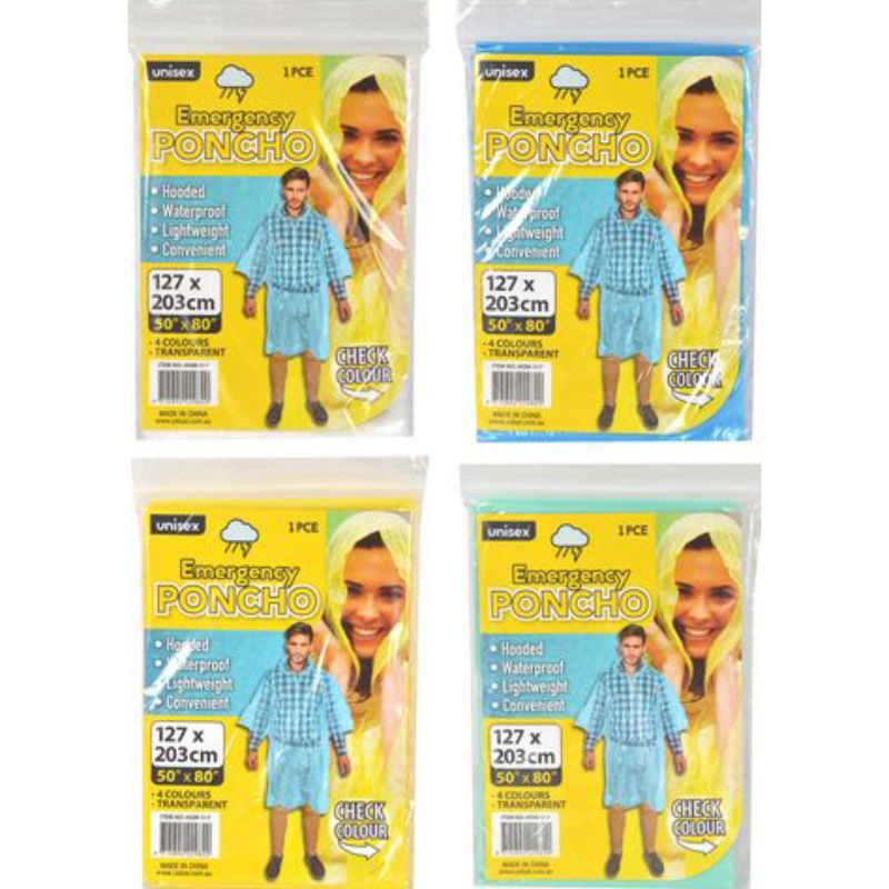 Emergency Unisex Transparent Hooded Poncho - 127cm x 203cm