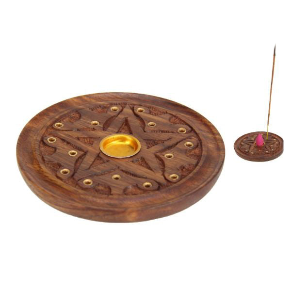 Round Cone Incense Holder With Pentagram Design - 10cm
