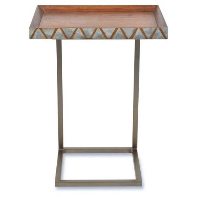 Tribajra Rectangle Capiz Wood and Metal Pedestal Table - Natural/White - 61cm x 45cm