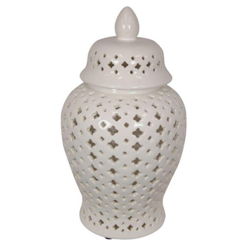 White Morrocan Round Temple Jar - 42cm - The Base Warehouse