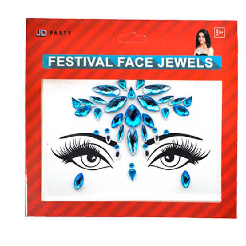Blue Teardrop Diamante Festival Face Jewels
