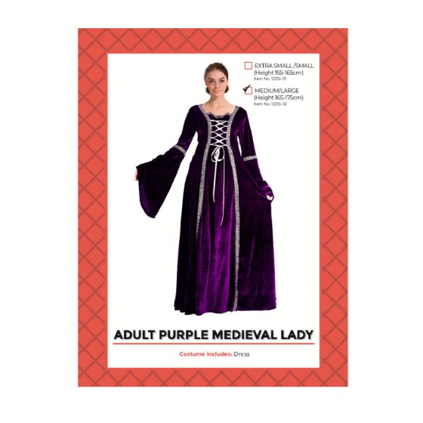 Purple Medieval Adult Lady Costume - Medium / Large