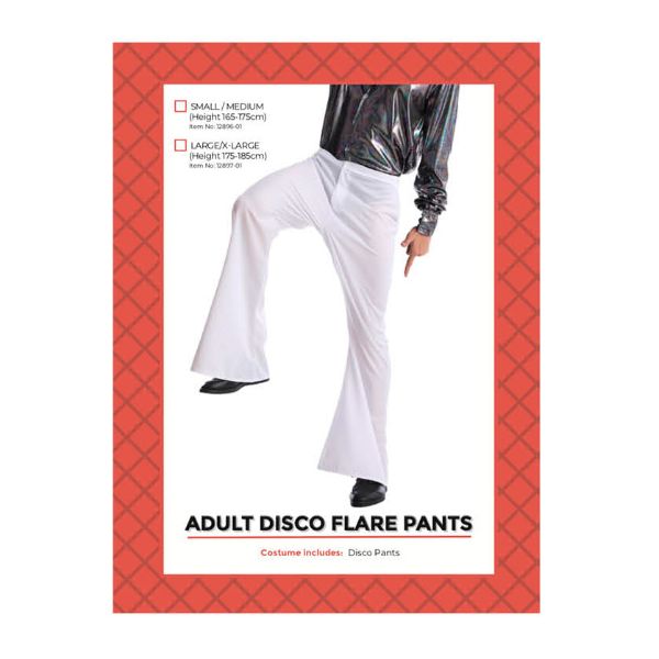 White Flare Adult Disco Pants - Small / Medium