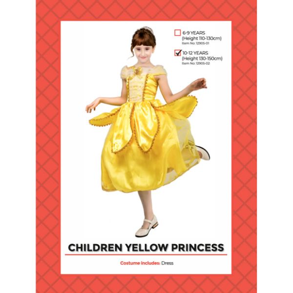 Girls Yellow Princess Costume - Size 10-12 Years