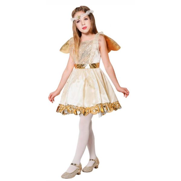 Girls Gold Angel Dress Costume - Size 10-12 Years