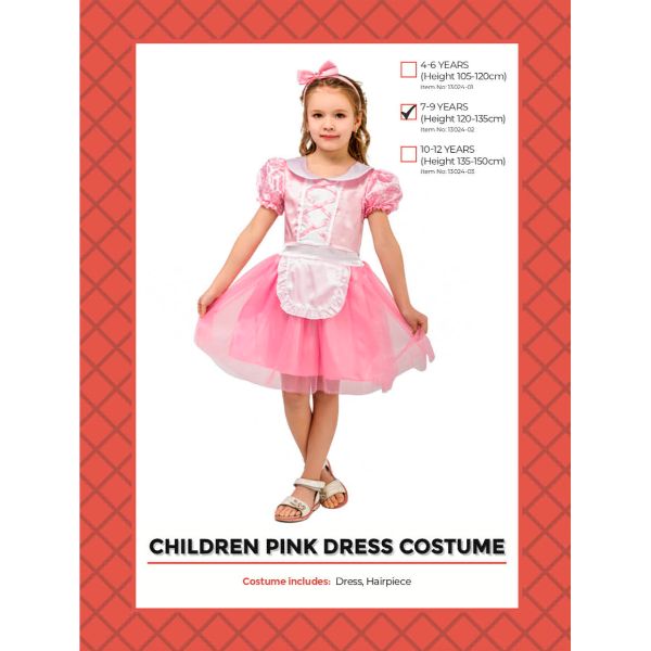 Girls Pink Princess Dress Costume - Size 7-9 Years