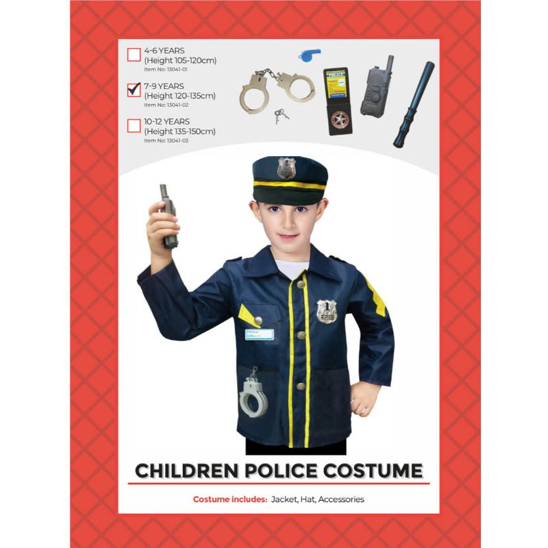 Kids Police Costume - Size 7-9 Years