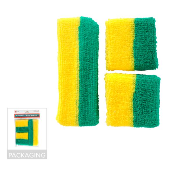 Yellow & Green Stripe Headband & Wristband