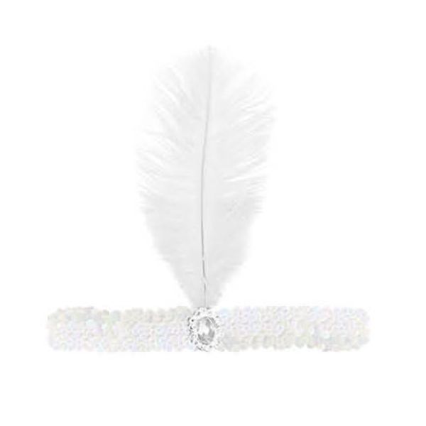 White Sequin Flapper Headband - S