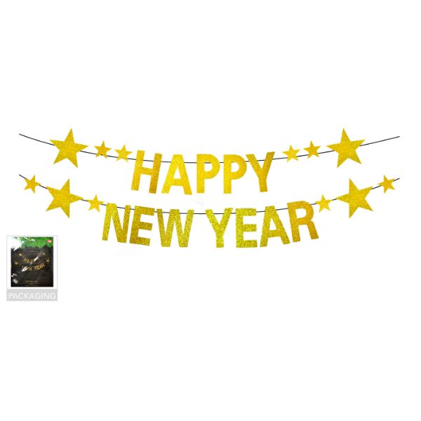 Gold Happy New Year Garland With Stars