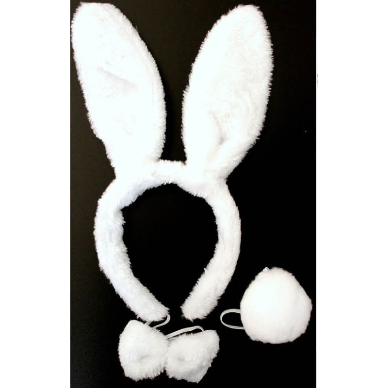 3 Pack White Rabbit Headband Bow Tail Set