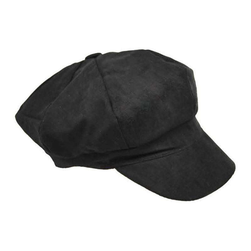 Black 8 Panel Poor Boy Suede Cap