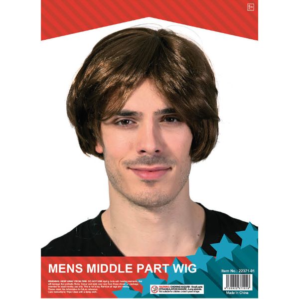 Brown Mens Middle Part Short Wig