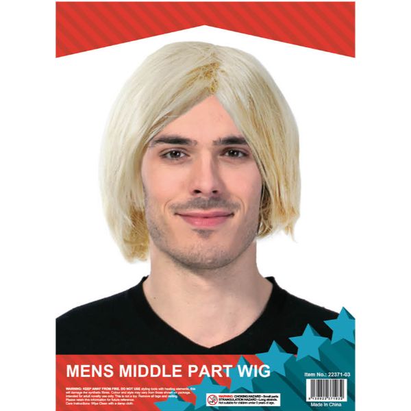Mens Middle Part Blonde Short Wig