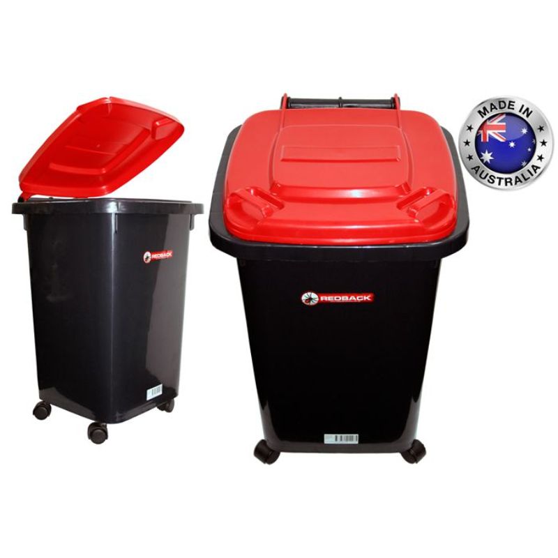 Black With Red Lid Redback Wheelie Bin - 60L