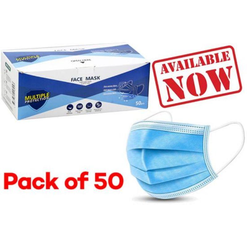 50 Pack Disposable Face Masks 3 Ply