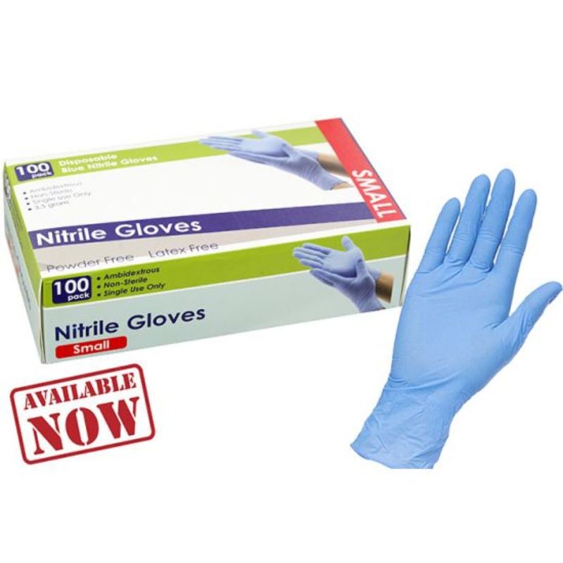 100 Pack Powder Free Nitrile Gloves - Small