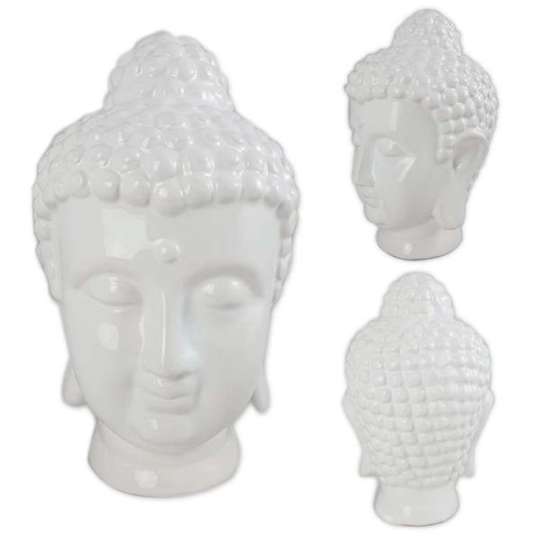 White Ceramic Buddha Head - 13.5cm x 12.5cm x 20.5cm