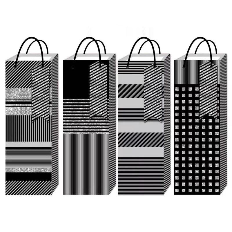 Black Patterns Bottle Gift Bag - 12cm x 35cm x 10cm