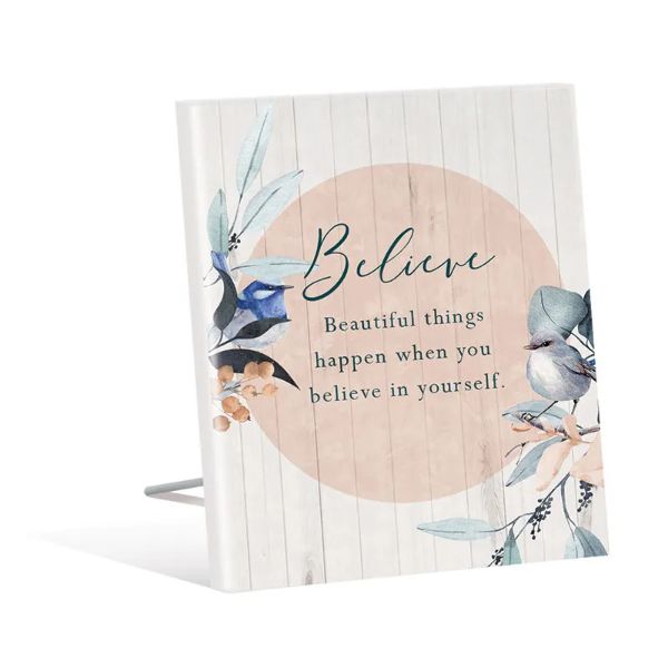 Wren Believe Sentiment Plaque - 12cm x 15cm