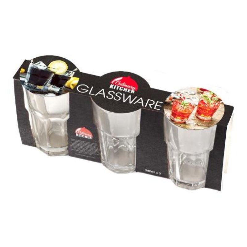 3 Pack Clear Glass Tumbler - 280ml