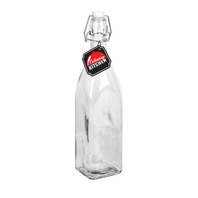 Square Clear Glass Bottle - 1L