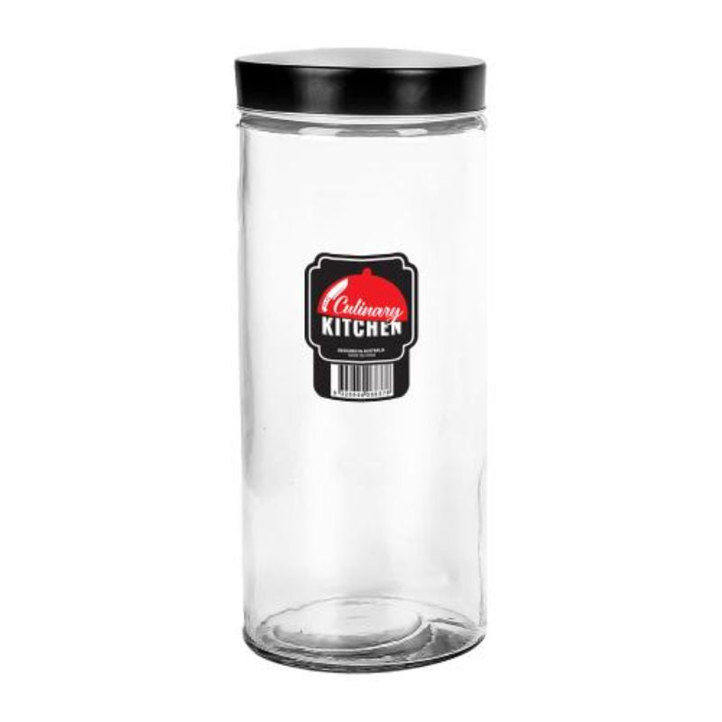 Round Black Glass Jar with Lid - 2.2L