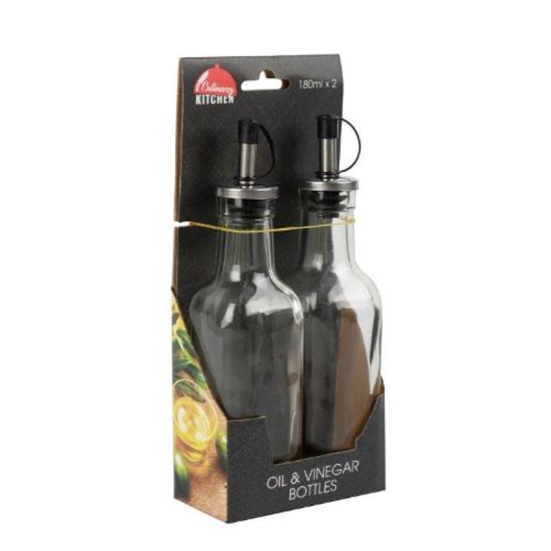 2 Pack Glass Oil Vinegar Bottles - 180ml